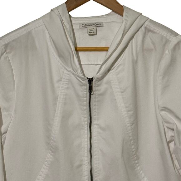 Coldwater Creek Size Medium White Lightweight Zip Up Jacket with Hood - Picture 2 of 7